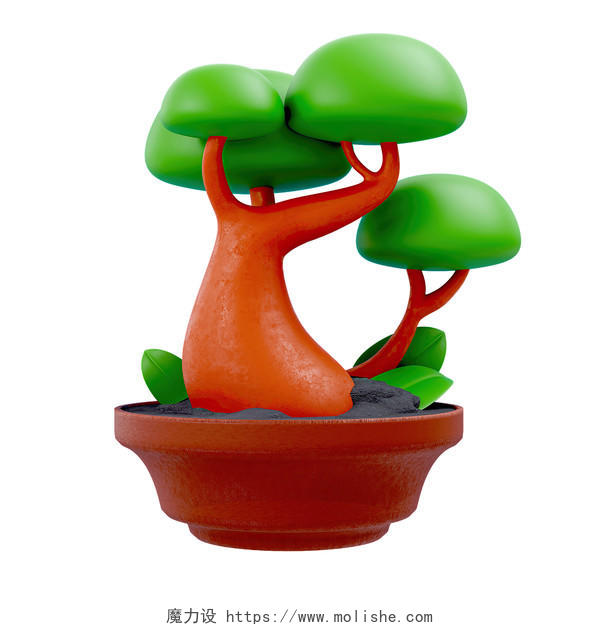 C4D创意卡通发财树盆栽植物模块元素3DC4D
